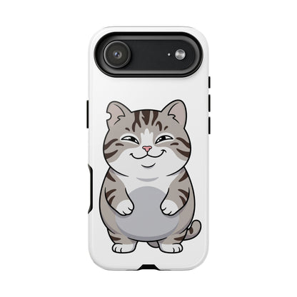 Cute Chubby Cat Phone Case — Protective Tough Case with Smiling Tabby Design