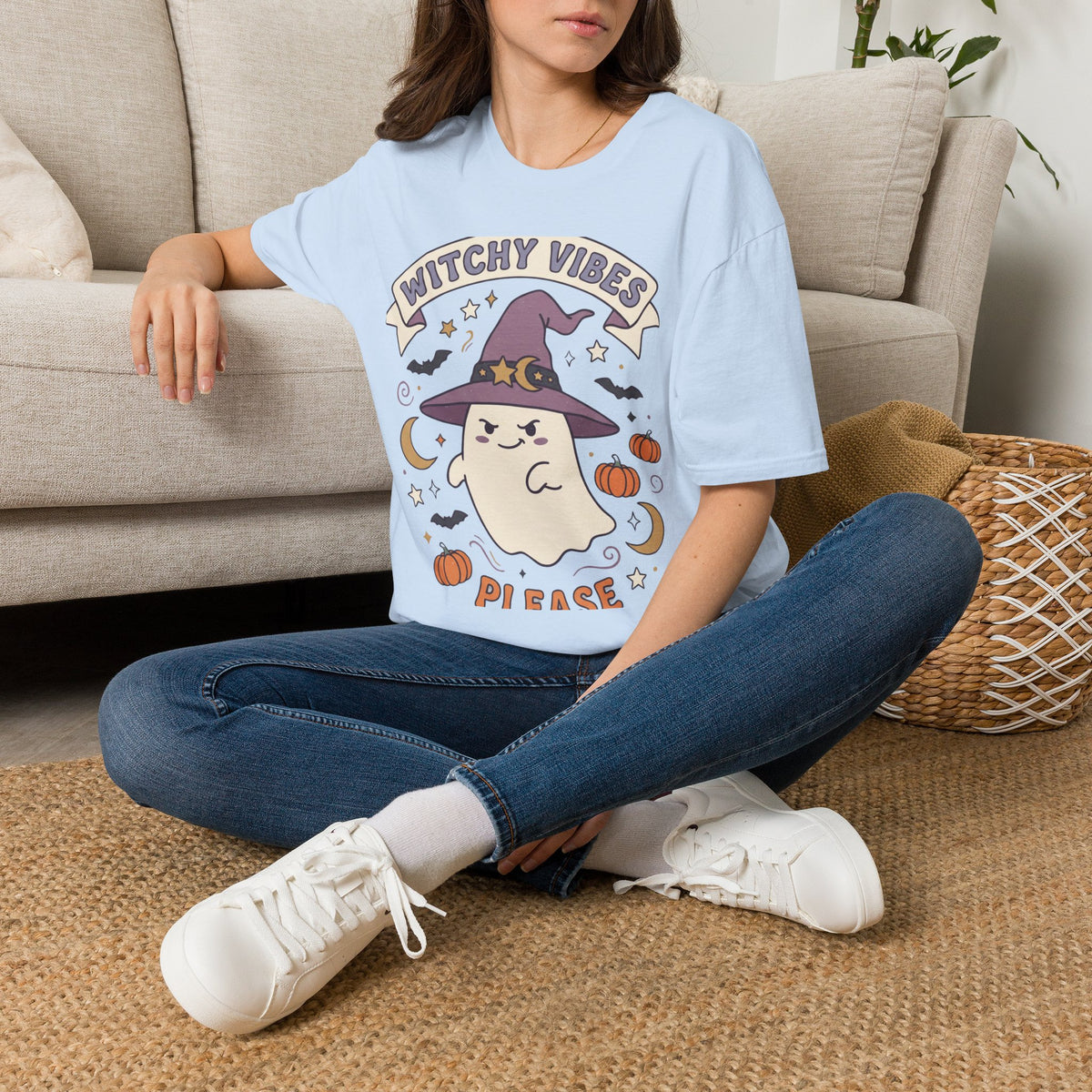 Witchy Vibes T‑Shirt — Cute Ghost Witch Halloween Tee