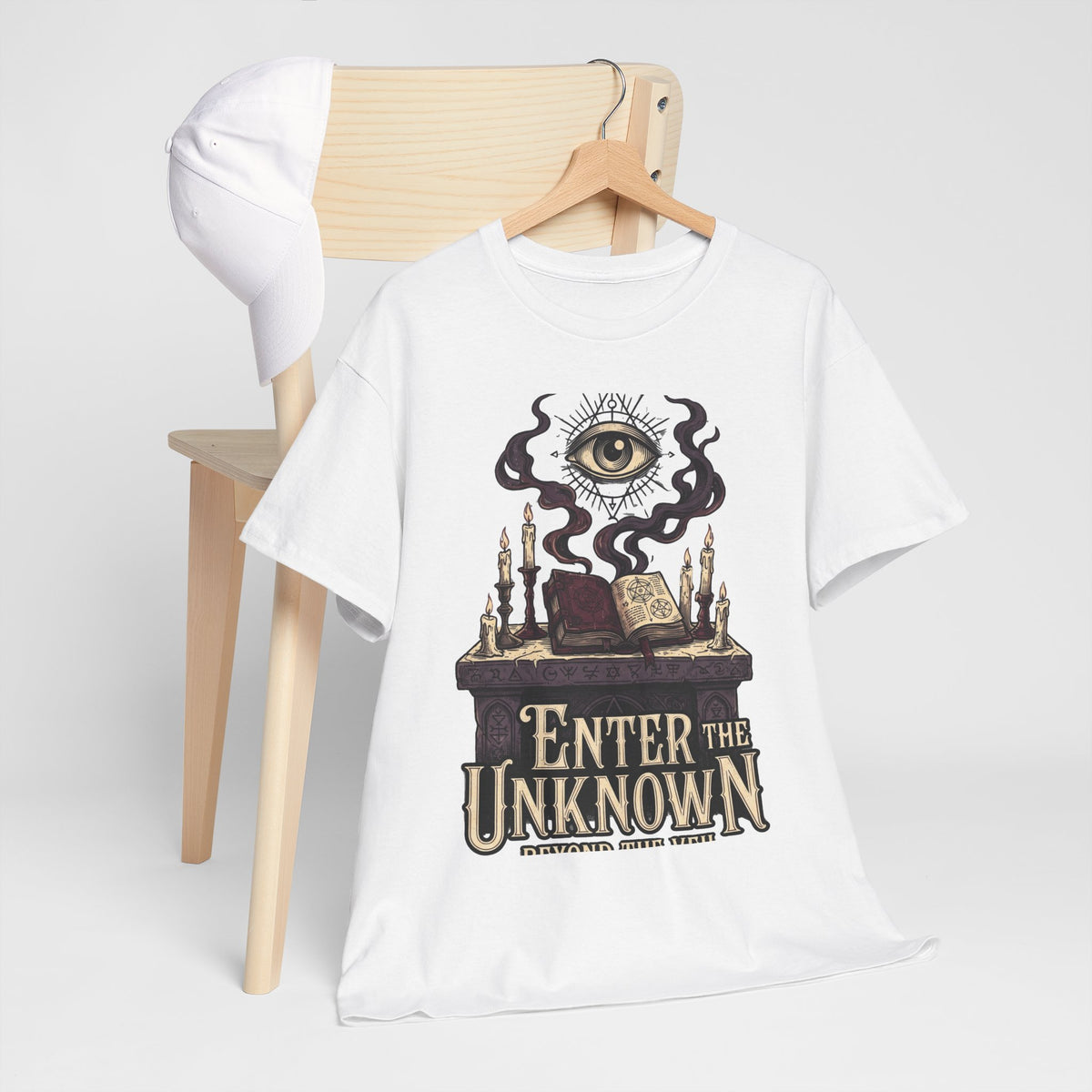 Occult Graphic Tee — "Enter the Unknown" Mystic Eye & Spellbook T-Shirt
