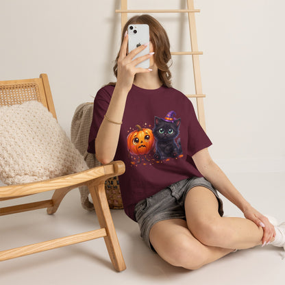 Halloween Black Kitten & Pumpkin T-Shirt