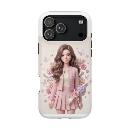Cute Pink Doll Phone Case — Floral Butterfly Magnetic Impact-Resistant Case