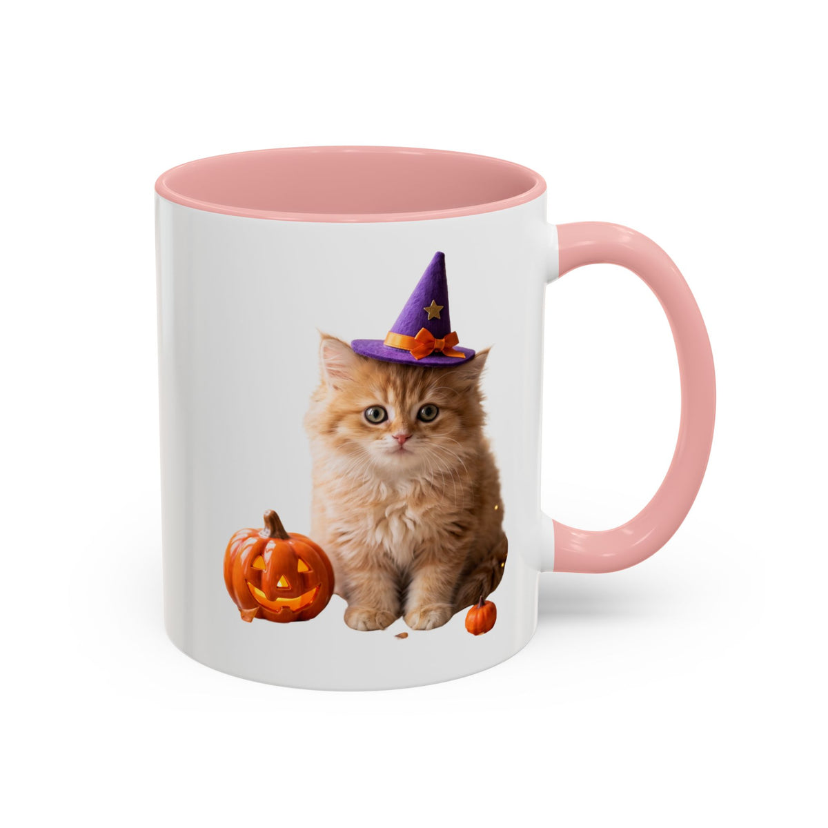 Halloween Cat Coffee Mug with Witch Hat and Pumpkin