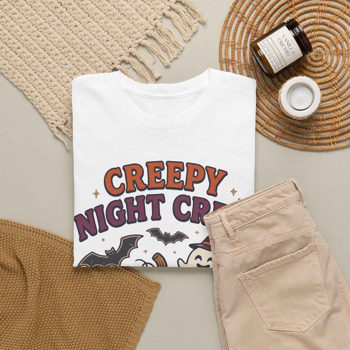 Creepy Night Crew Halloween T‑Shirt — Pumpkin & Ghost Graphic Tee
