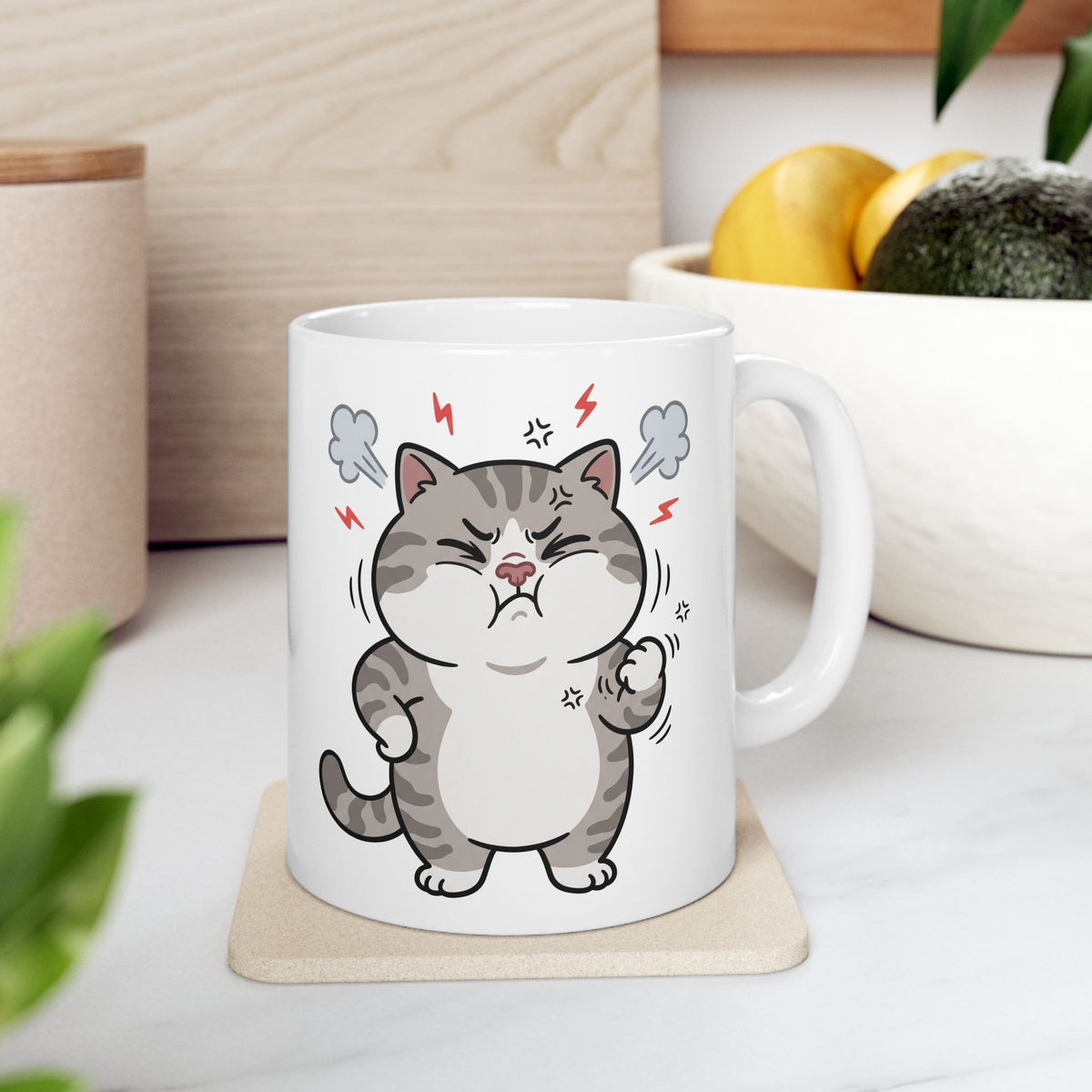 Angry Cute Cat Ceramic Mug (11oz, 15oz) – Funny Grumpy Kitty Coffee Cup