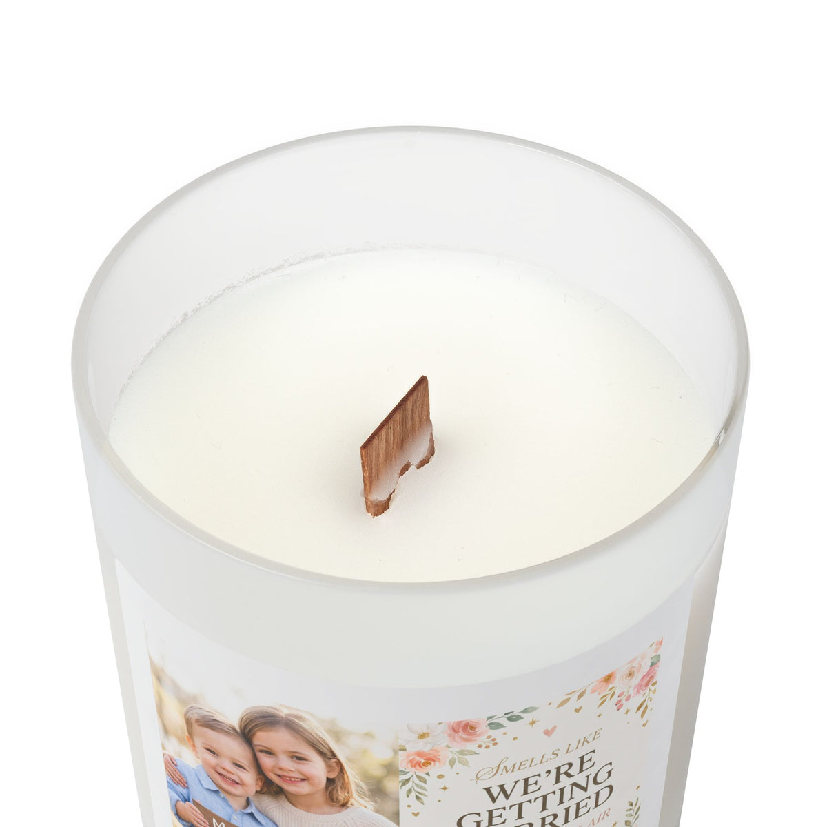 We're Getting Married Photo Frosted Glass Candle — Personalized Wedding Announcement Candle