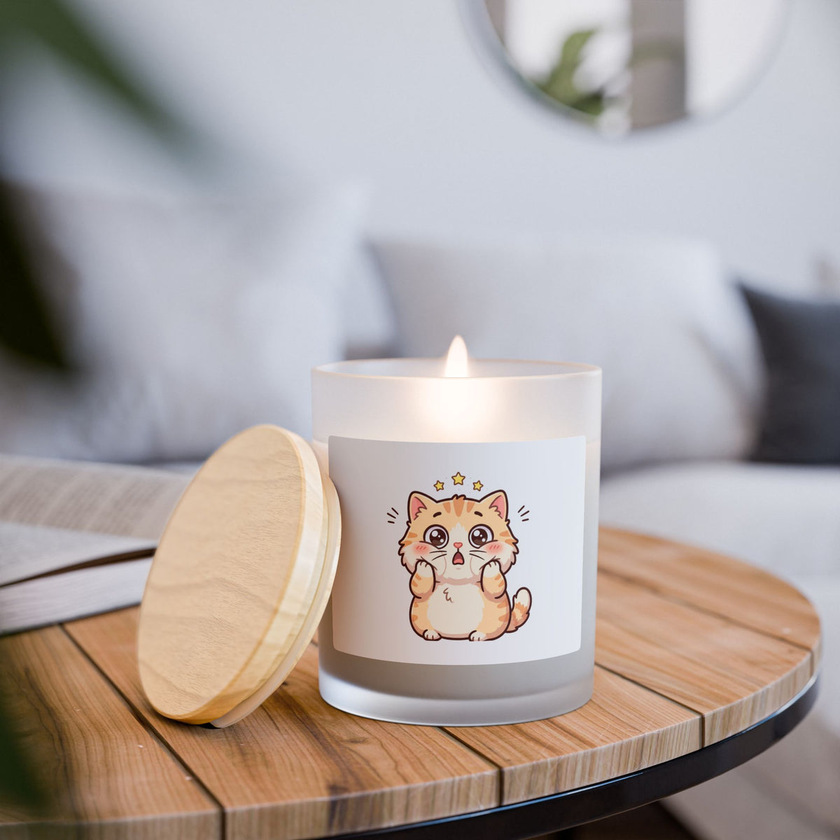 Cute Starry Cat Frosted Glass Candle — 11oz Decorative Scented Candle