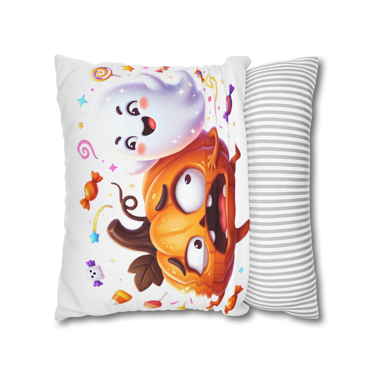 Halloween Pumpkin & Ghost Throw Pillowcase — Cute Spooky Decorative Pillow