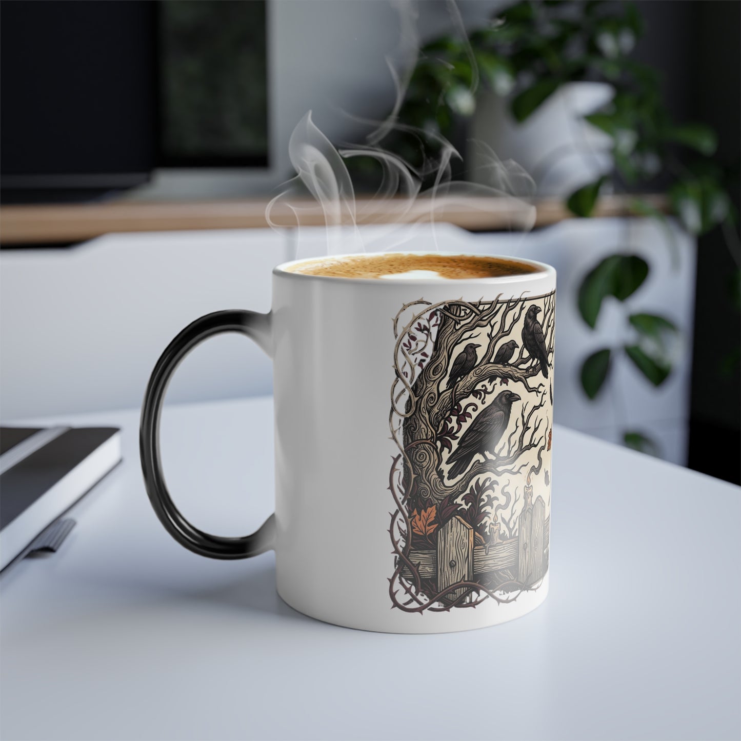 Color-Changing Mug — Black Cat on Haunted Fence (11oz)