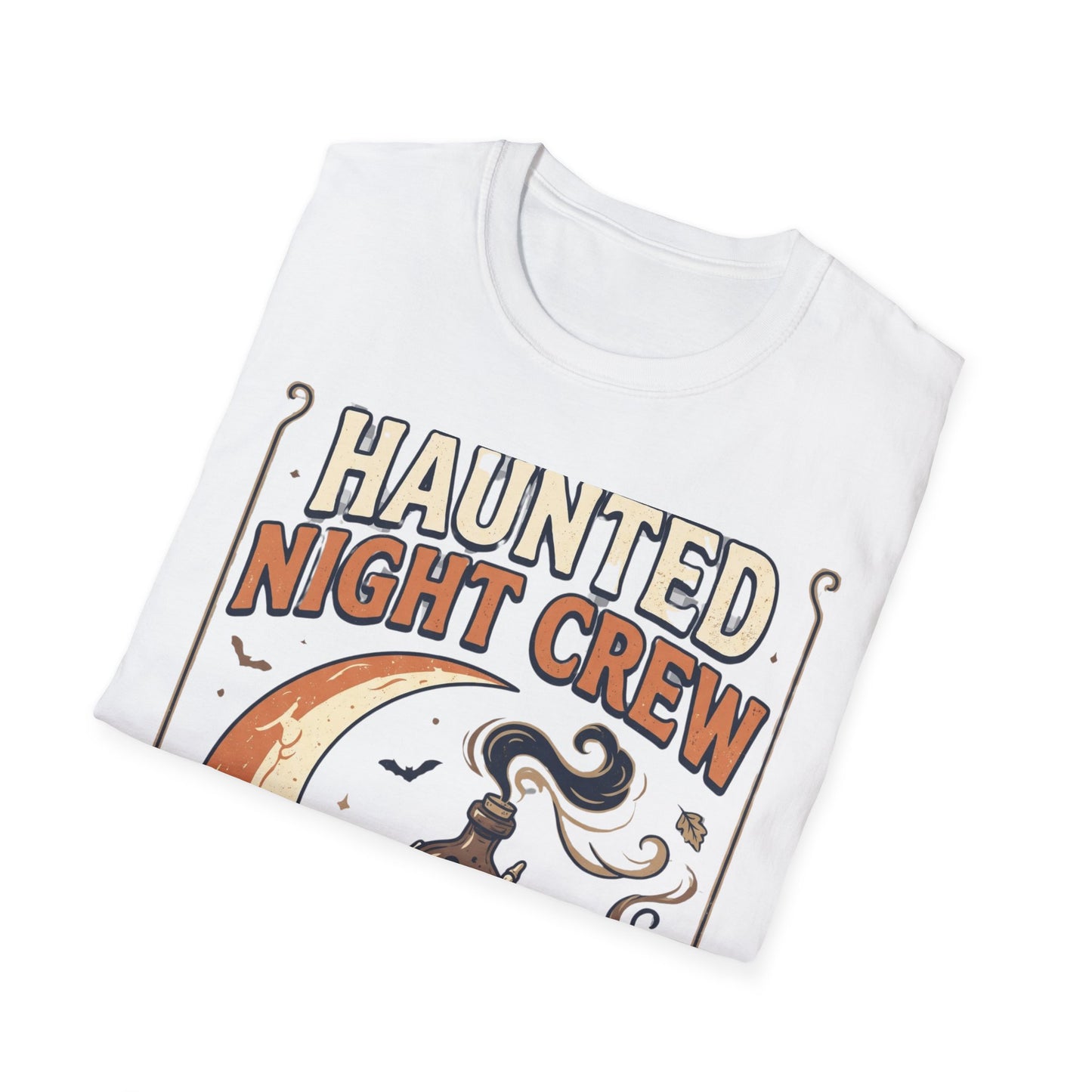 Haunted Night Crew T-Shirt — Retro Halloween Skeleton & Pumpkin Tee