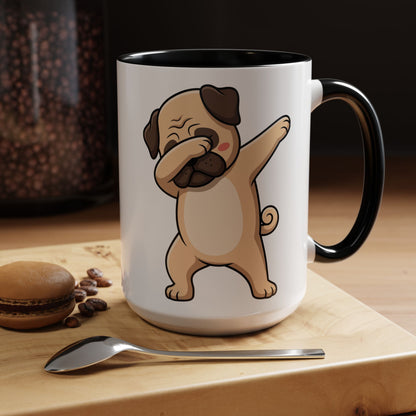 Dabbing Pug Coffee Mug — Cute Dog Accent Mug (11/15 oz)