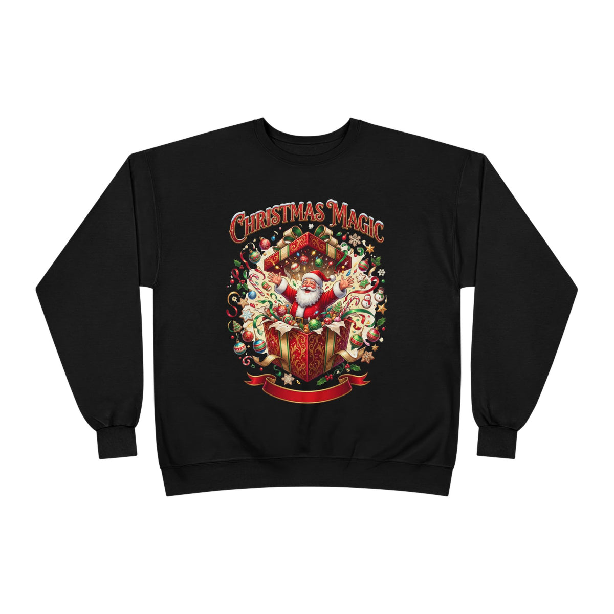 Christmas Magic Crewneck Sweatshirt — Santa Gift Box Holiday Pullover