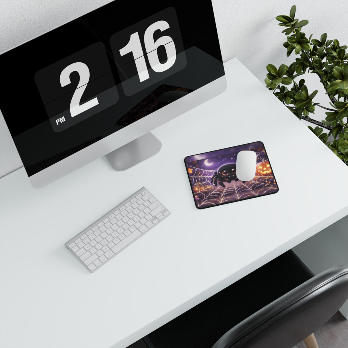 Cute Halloween Spider Mouse Pad — Non‑Slip Gaming Pad with Pumpkin & Moon Web Design