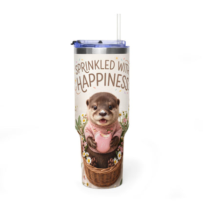 40oz Tumbler – “Sprinkled with Happiness” Puppy Floral Drink Cup