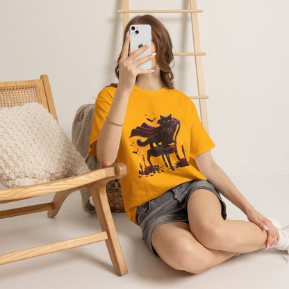 Vampire Cat Tee — Gothic Black Cat with Cape & Candles T-Shirt