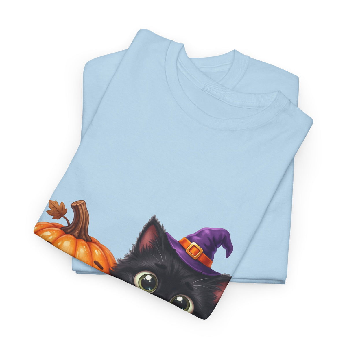Halloween Black Cat & Pumpkin T‑Shirt — Cute Witch Hat Kitty Fall Tee