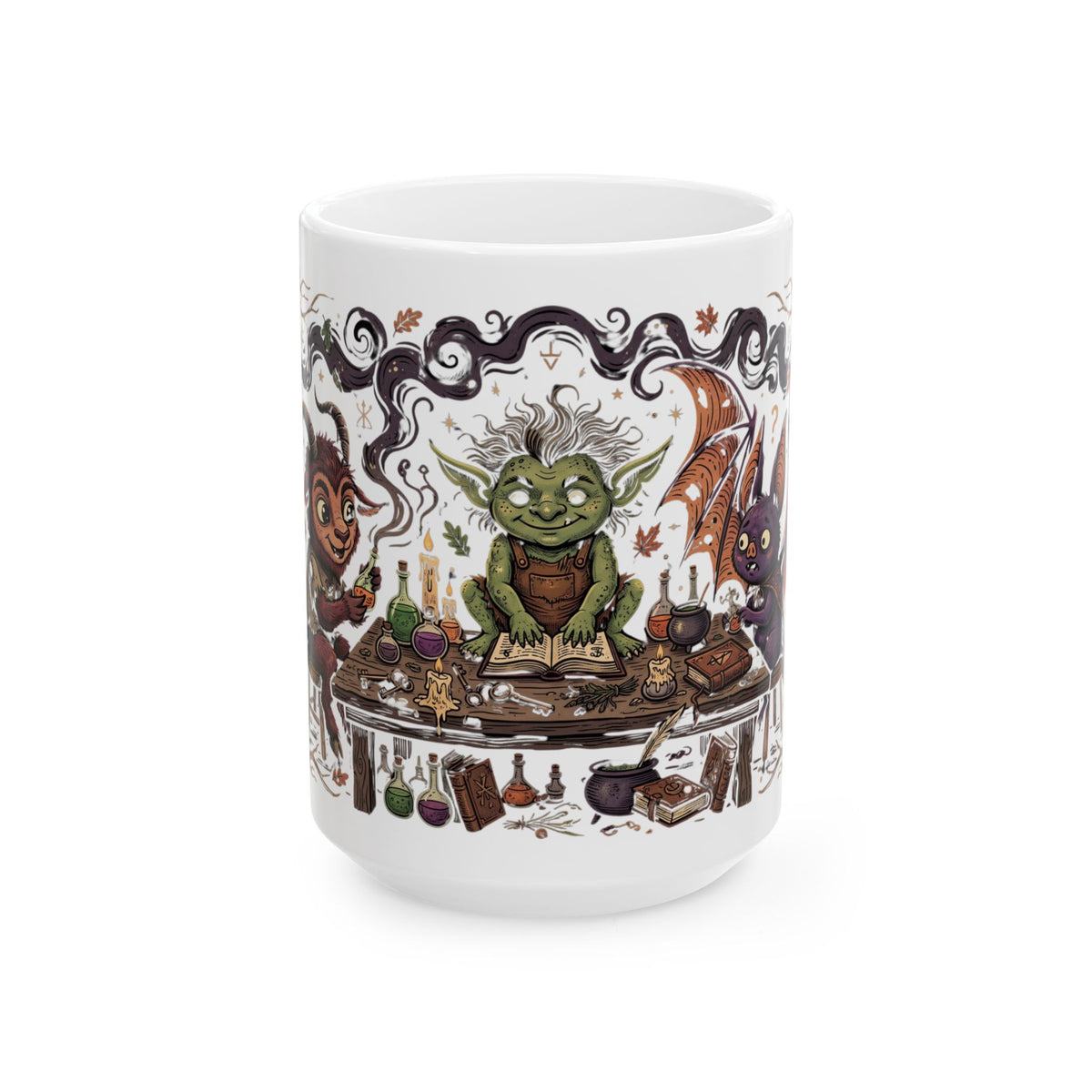Fantasy Potion Brewing Mug — Cute Goblin & Bat Witchcraft Coffee Cup (11oz/15oz)