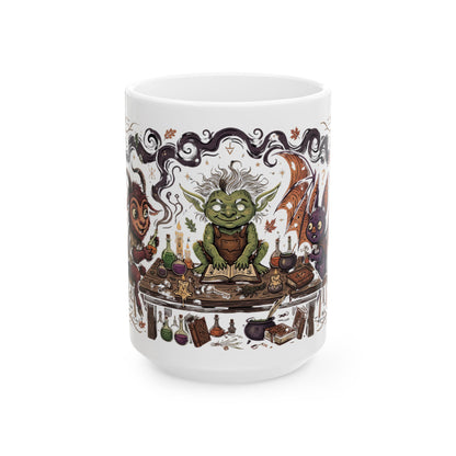 Fantasy Potion Brewing Mug — Cute Goblin & Bat Witchcraft Coffee Cup (11oz/15oz)