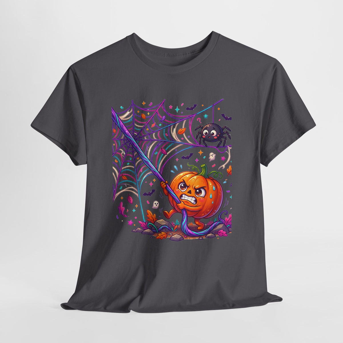 Pumpkin Spider Web Halloween T‑Shirt — Cute Spooky Pumpkin Cartoon Tee