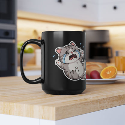 Crying Cat Black Mug (11oz & 15oz) — Cute Sad Kitty Coffee Cup