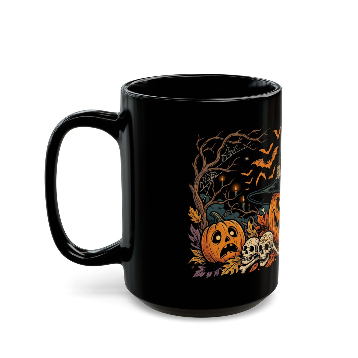 Halloween Pumpkin Witch Black Mug — Spooky Jack-o'-Lantern Coffee Cup (11oz/15oz)