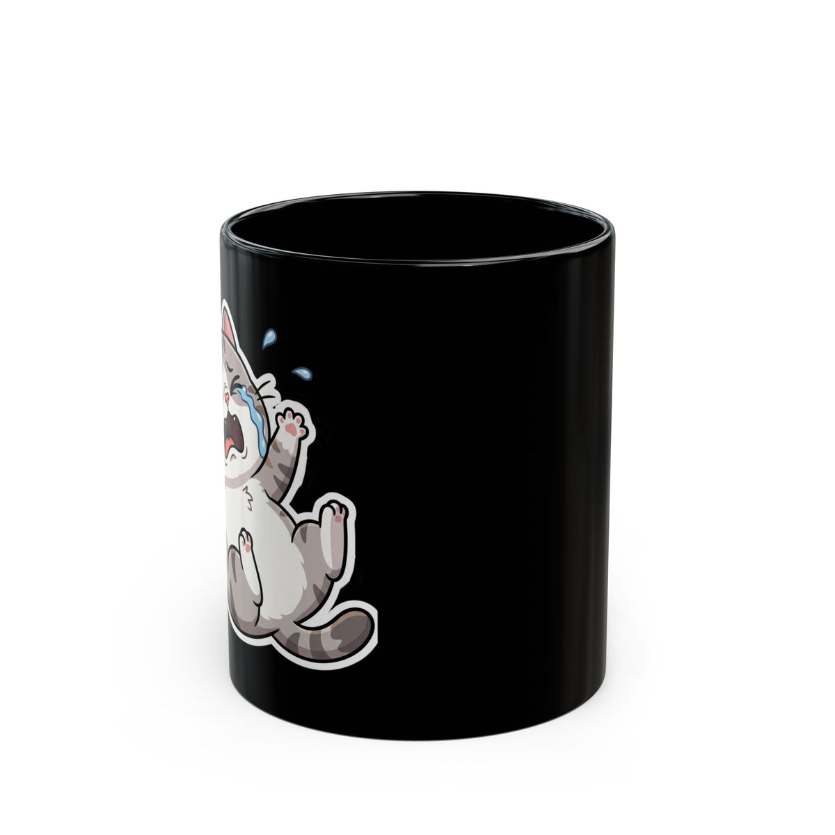Crying Cat Black Mug (11oz & 15oz) — Cute Sad Kitty Coffee Cup