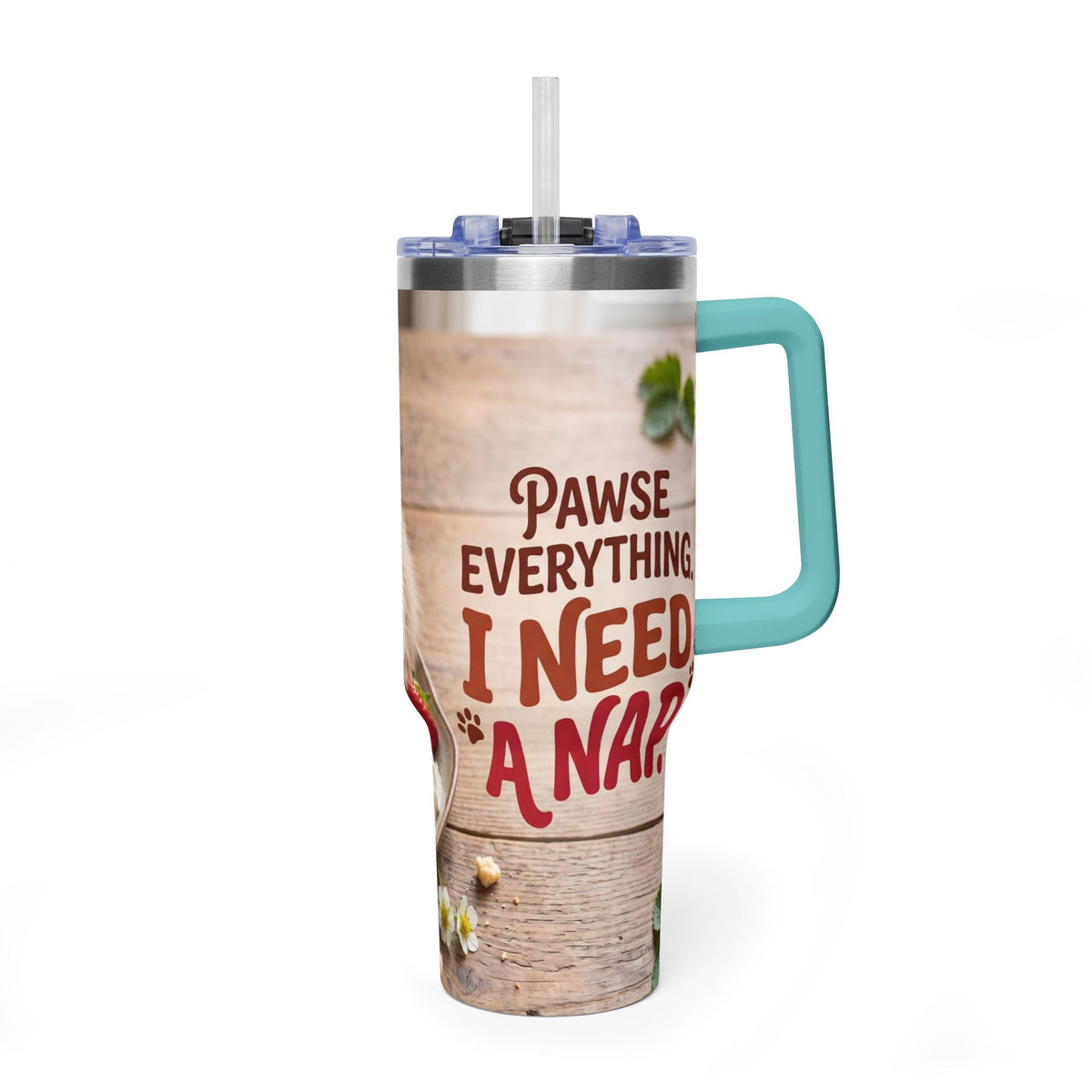 40oz Cat Pancake Thermal Tumbler with Straw