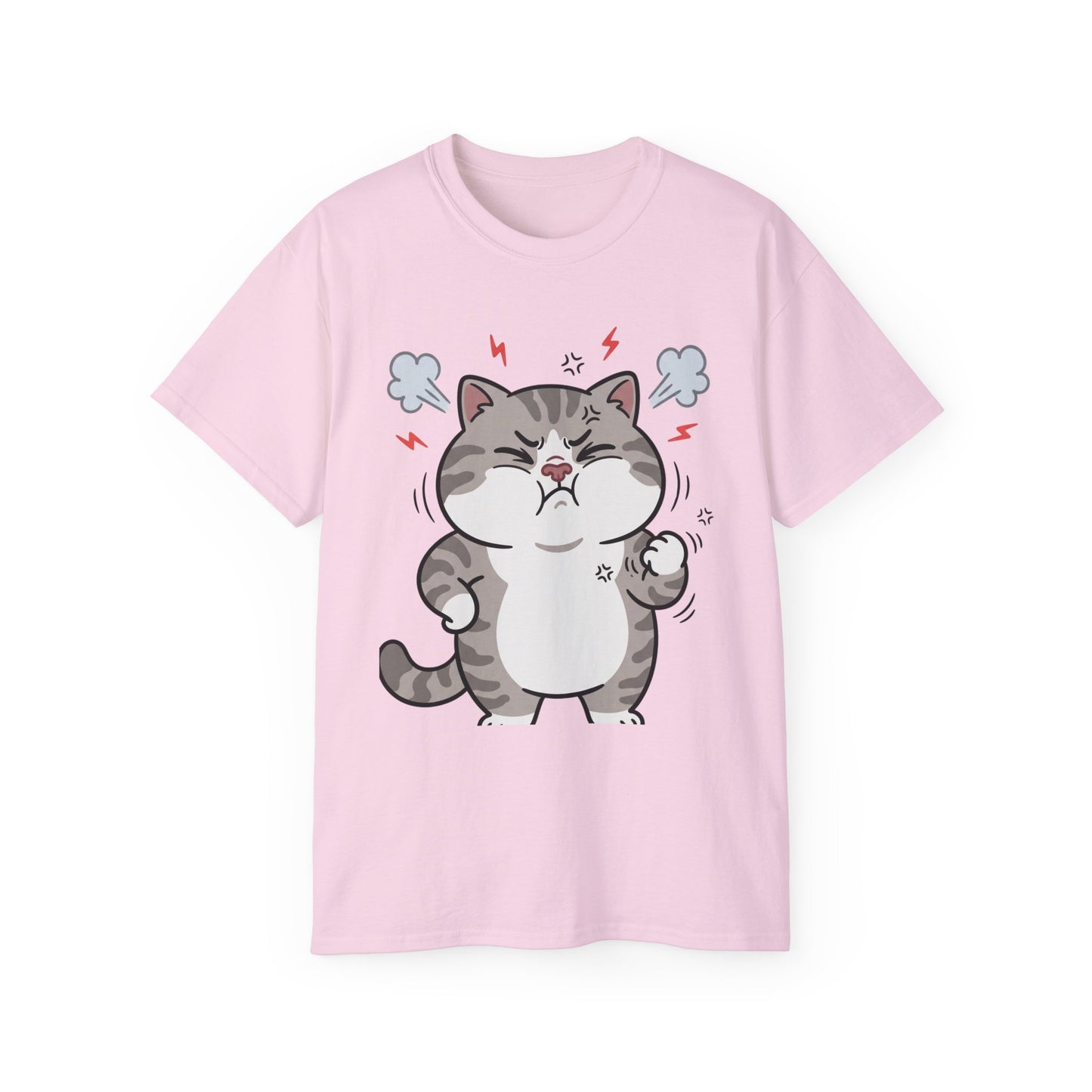 Angry Cute Cat T-Shirt — Cartoon Grumpy Kitty Graphic Tee