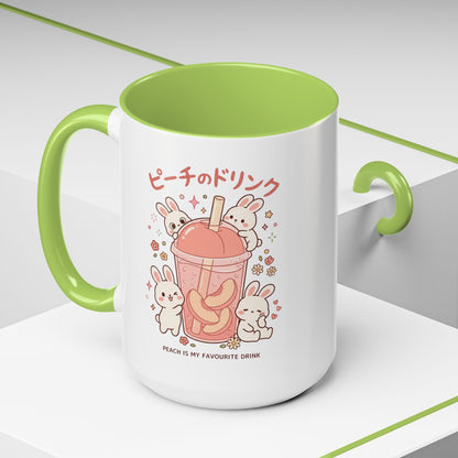 Peach Drink Bunny Mug — Cute Kawaii Coffee Tea Cup (11/15oz)