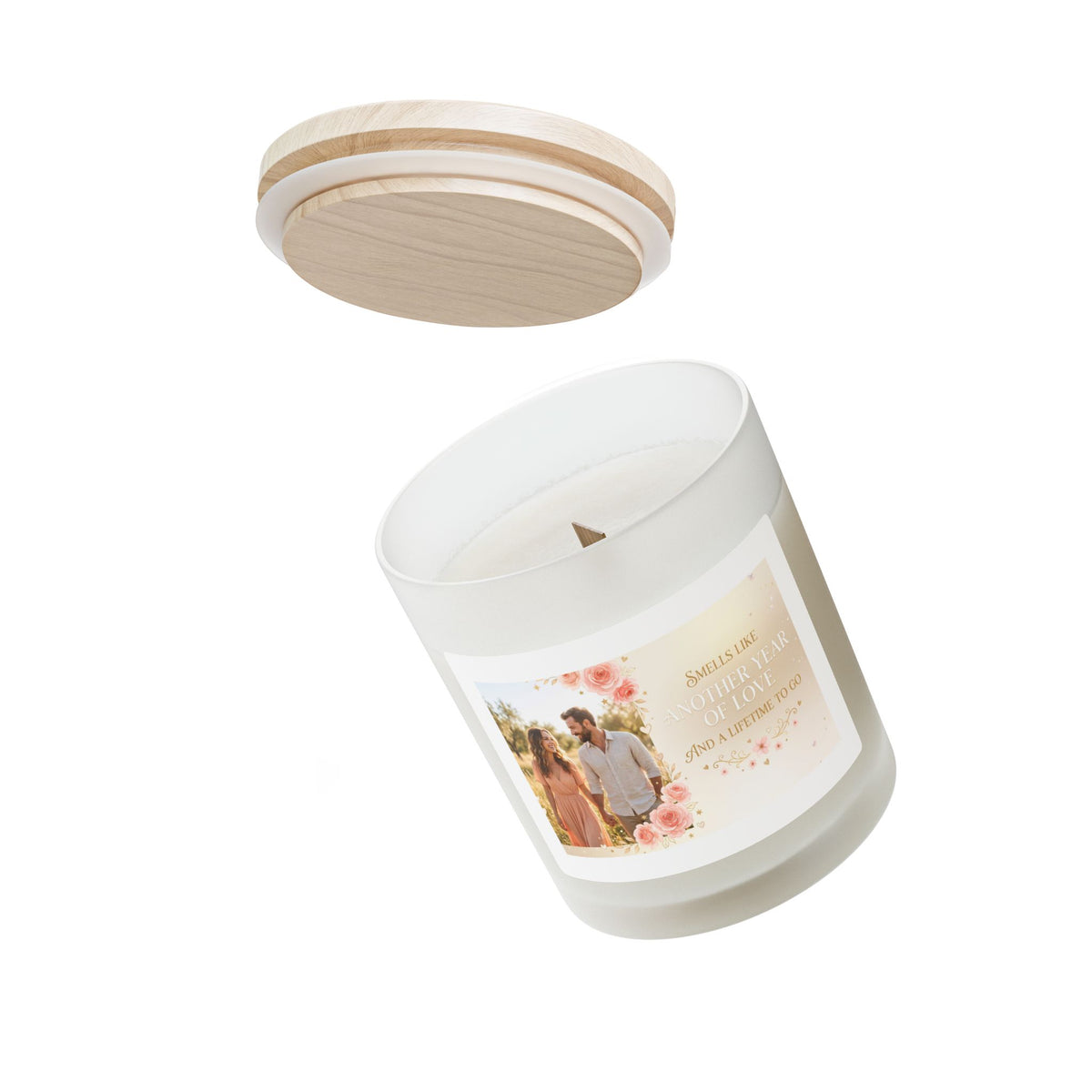 Personalized Frosted Glass Candle — "Smells Like Another Year of Love" Photo Scented 11oz