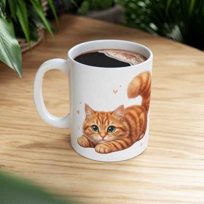 Cute Ginger Cat Ceramic Mug (11oz & 15oz) – Paw Print Love Coffee Cup