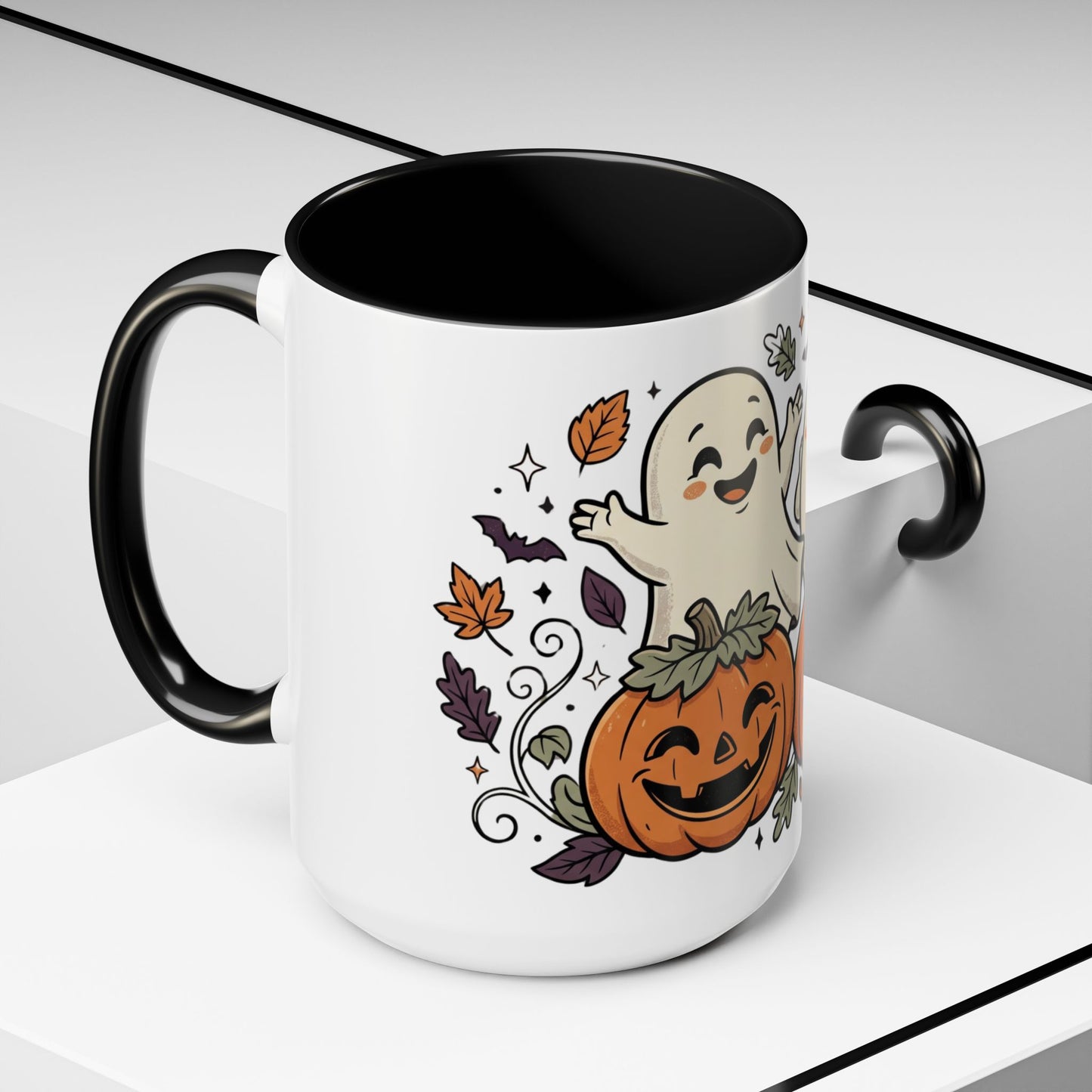 Halloween Ghosts & Pumpkins Coffee Mug — Cute Spooky Accent Mug (11/15oz)