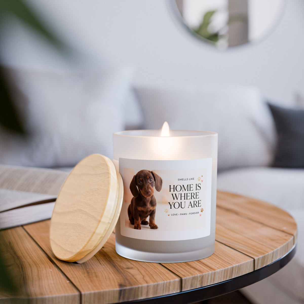 Scented Candle — "Home Is Where You Are" Frosted Glass 11oz (Puppy Love)