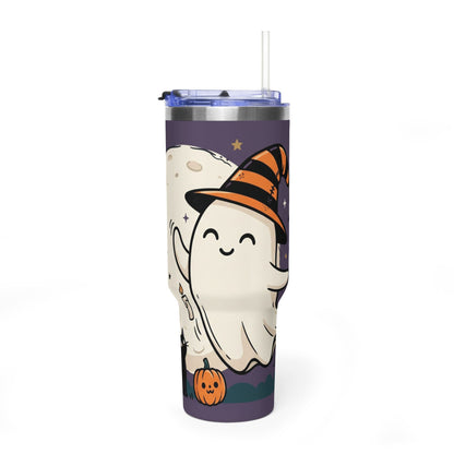 40oz Halloween Ghost Thermal Tumbler with Pumpkin and Black Cat