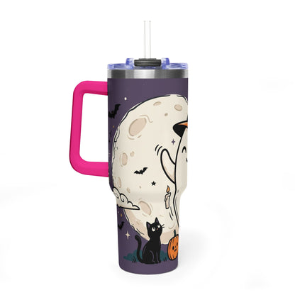 40oz Halloween Ghost Thermal Tumbler with Pumpkin and Black Cat