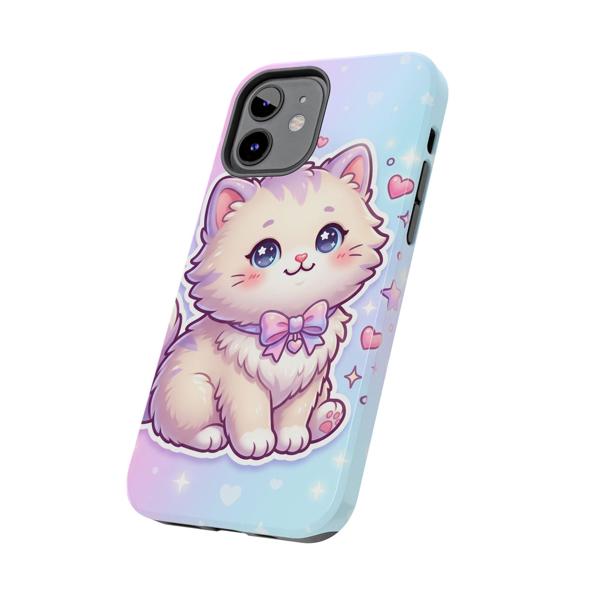 Cute Pastel Kawaii Kitten Tough Phone Case — Cute Cat with Bow Protective Cover