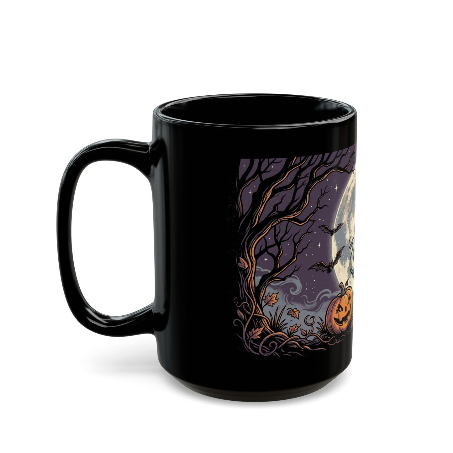 Halloween Ghost & Jack-o'-Lantern Black Mug (11oz, 15oz)