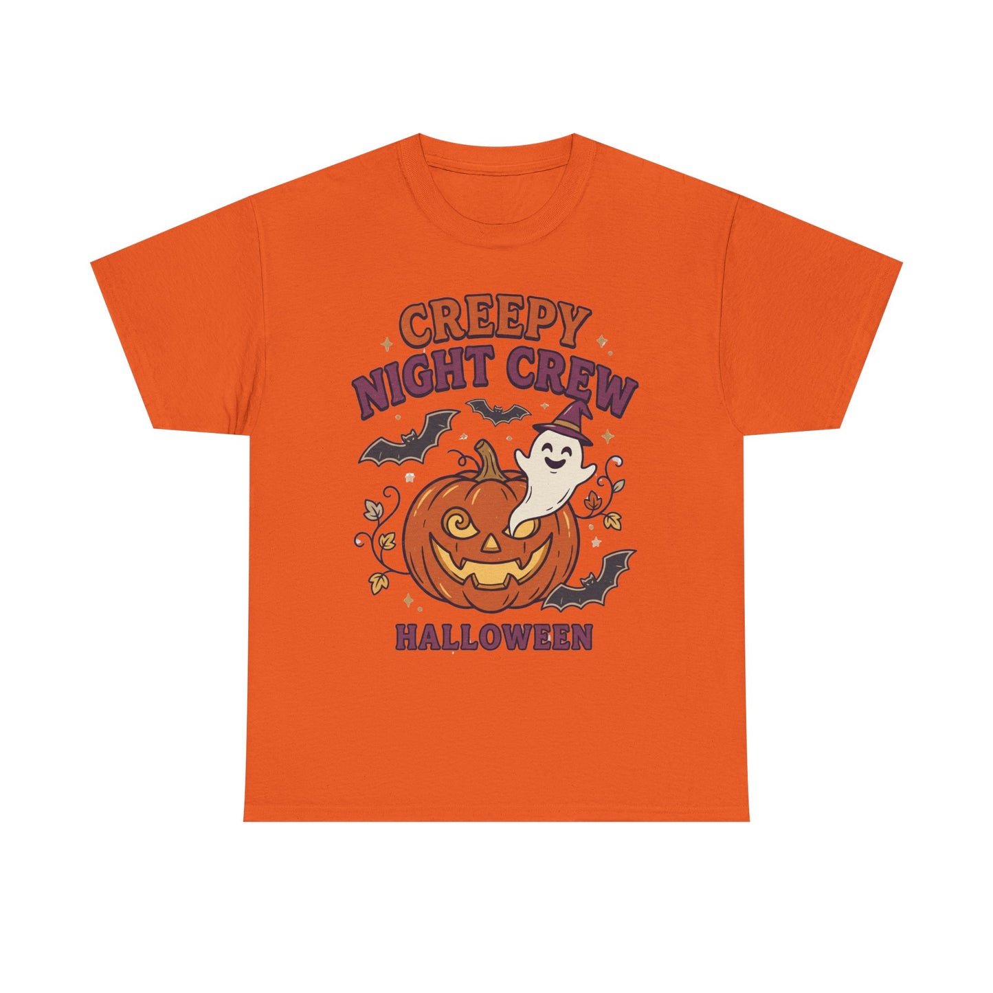 Creepy Night Crew Halloween T‑Shirt — Pumpkin & Ghost Graphic Tee
