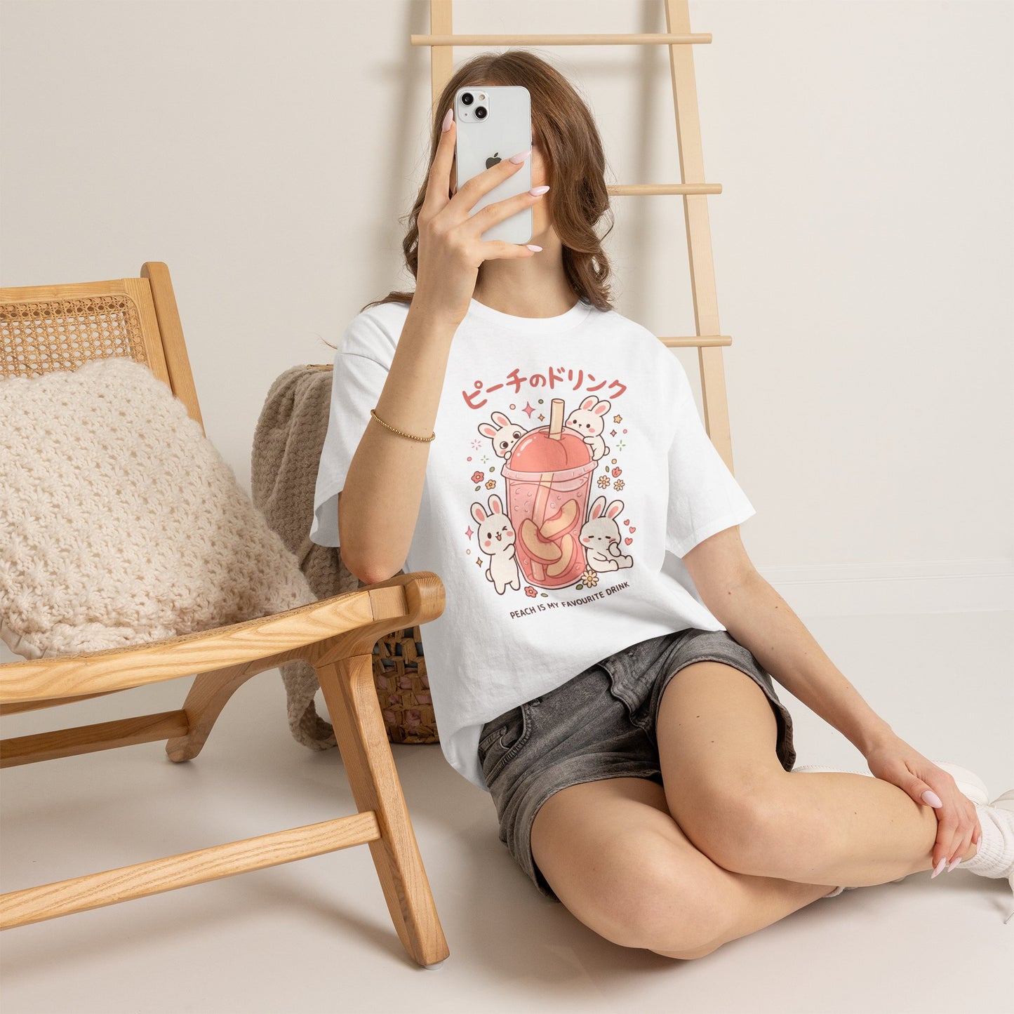 Peach Drink Cute Bunny T-Shirt