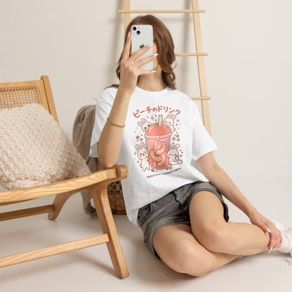 Peach Drink Cute Bunny T-Shirt
