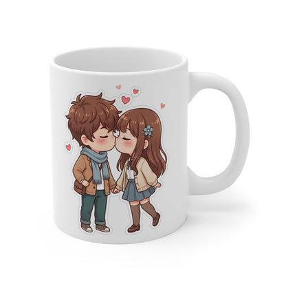 Cute Kissing Couple Mug – Romantic Chibi Valentine’s Day Gift