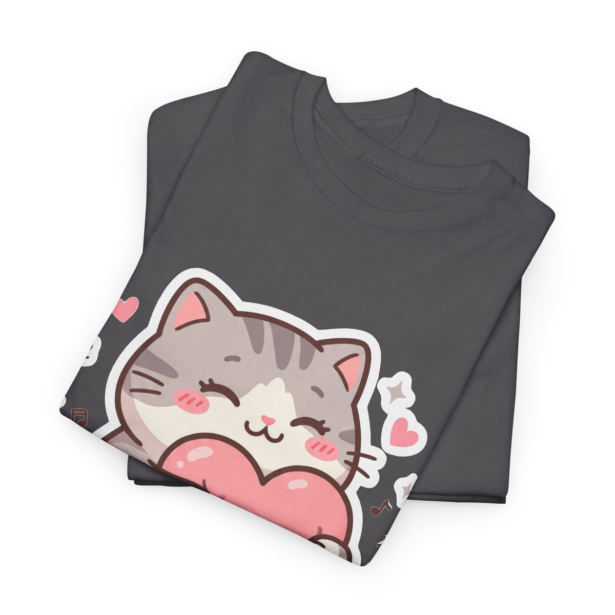 Cute Cat Hugging Heart T-Shirt — Kawaii Valentine Kitty Tee
