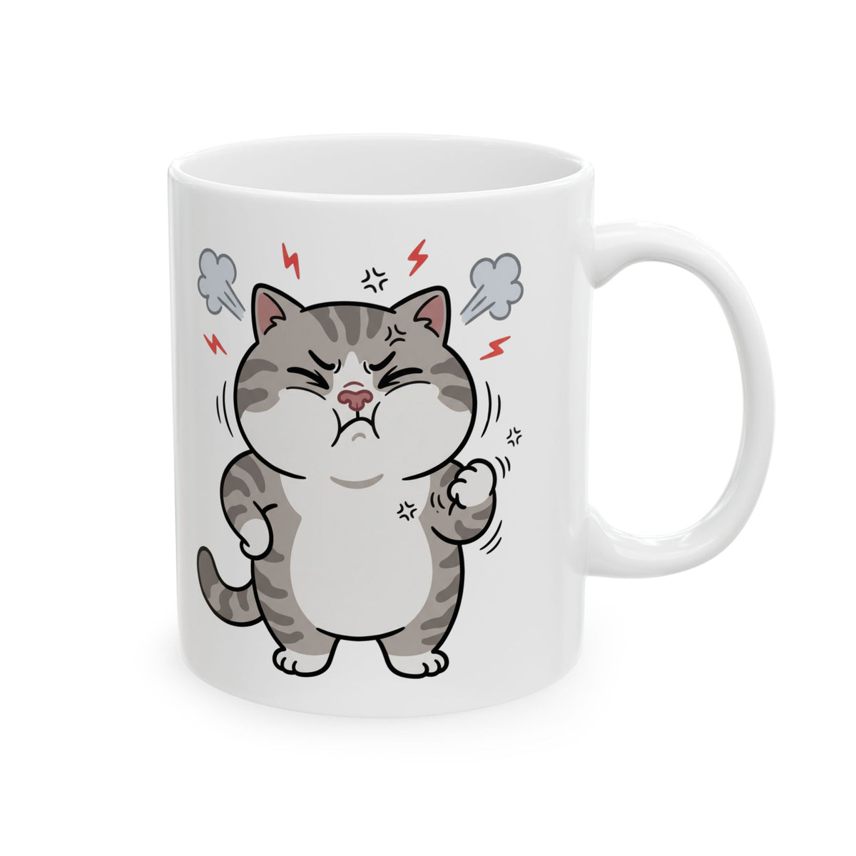 Angry Cute Cat Ceramic Mug (11oz, 15oz) – Funny Grumpy Kitty Coffee Cup