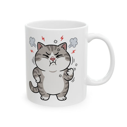 Angry Cute Cat Ceramic Mug (11oz, 15oz) – Funny Grumpy Kitty Coffee Cup