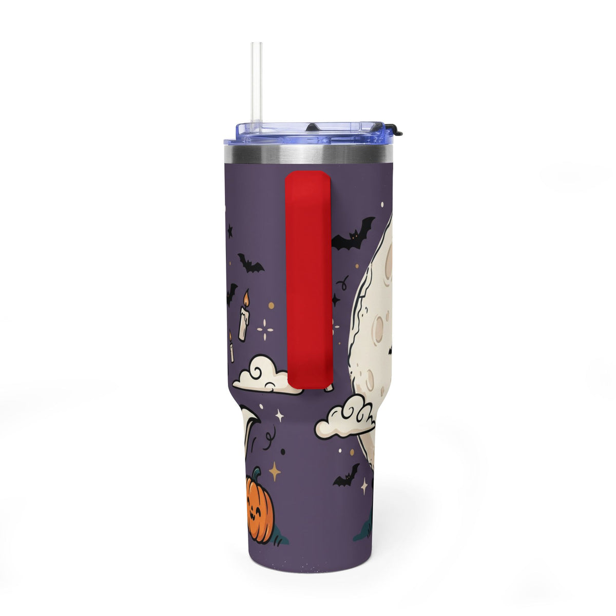 40oz Halloween Ghost Thermal Tumbler with Pumpkin and Black Cat