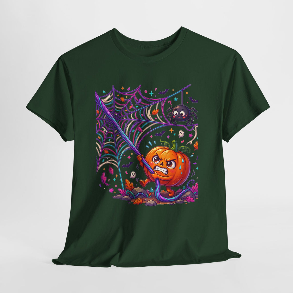 Pumpkin Spider Web Halloween T‑Shirt — Cute Spooky Pumpkin Cartoon Tee