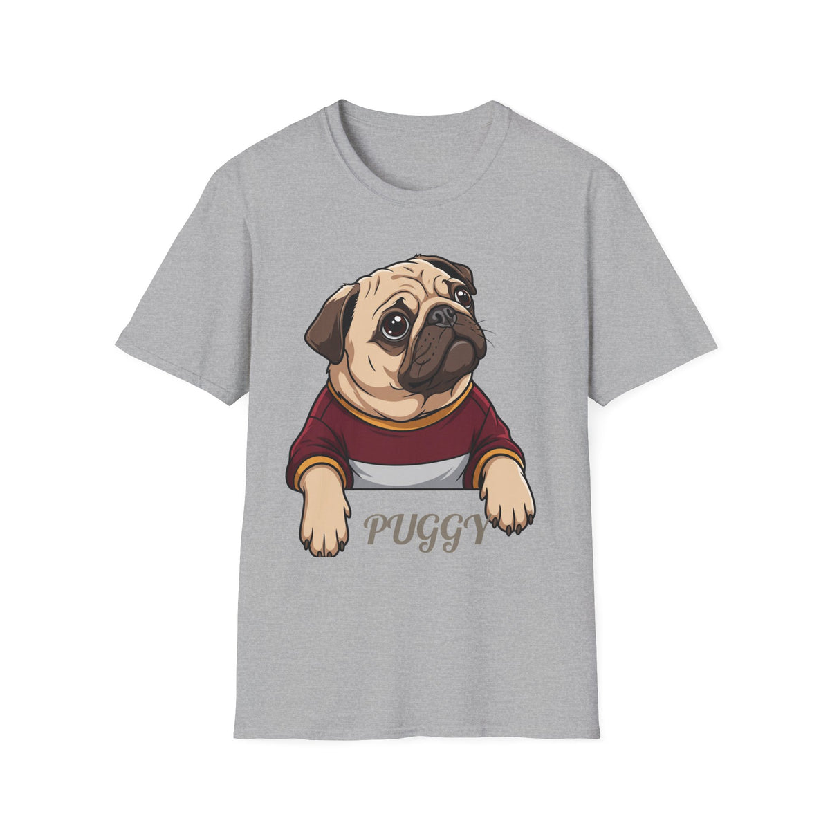 Pug Portrait T‑Shirt – Cute Pug Dog Tee with 'Puggy' Text