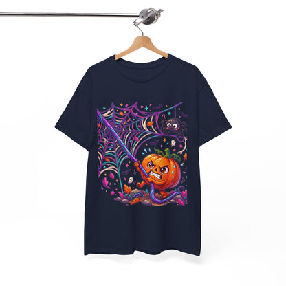 Pumpkin Spider Web Halloween T‑Shirt — Cute Spooky Pumpkin Cartoon Tee