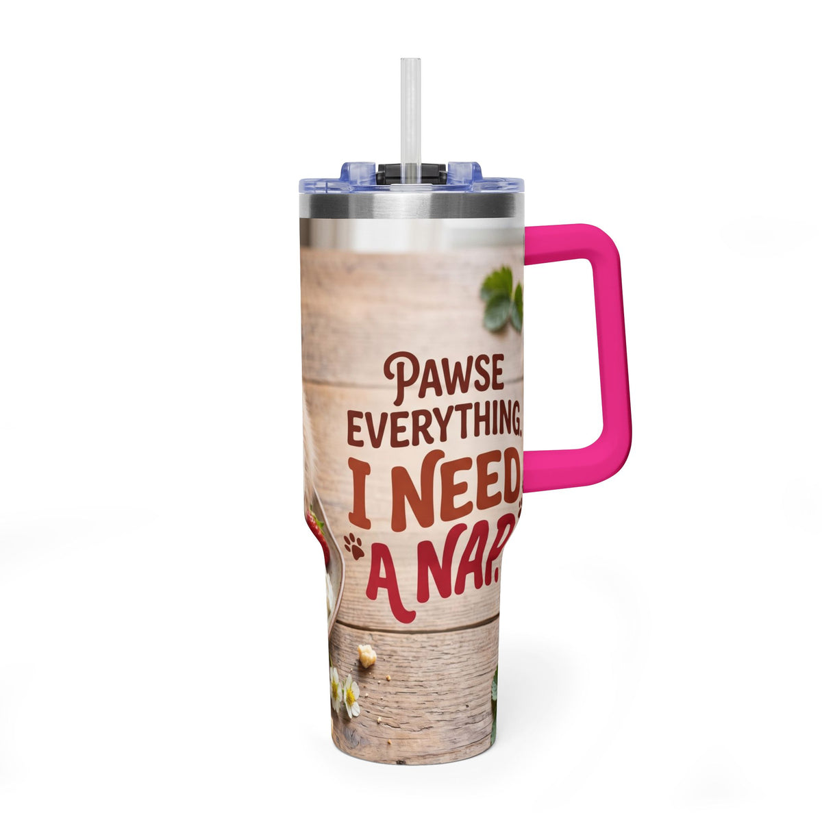 40oz Cat Pancake Thermal Tumbler with Straw