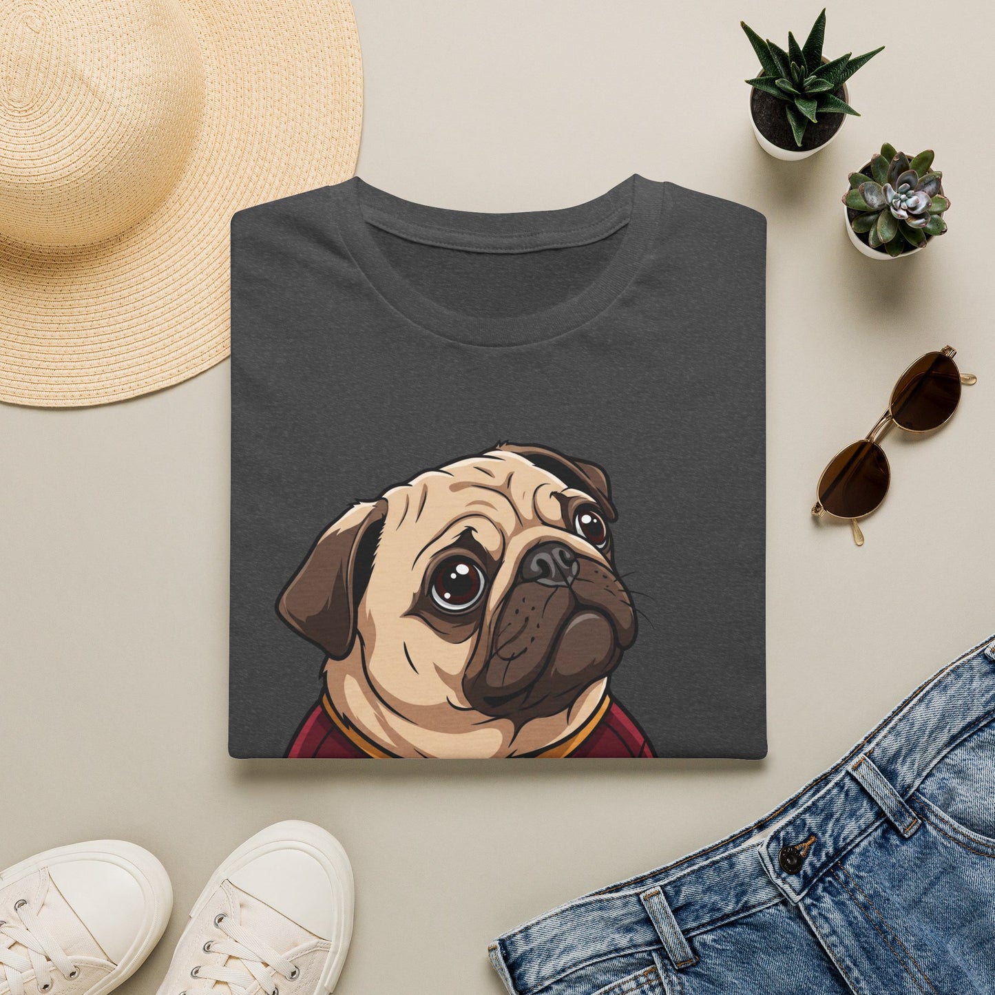 Pug Portrait T‑Shirt – Cute Pug Dog Tee with 'Puggy' Text