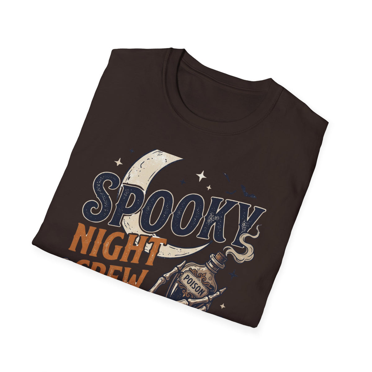 Spooky Night Crew T-Shirt — Halloween Moon, Skeleton & Pumpkins Tee